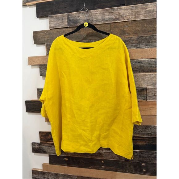 Bryn Walker lagenlook oversized linen yellow top size Medium - Picture 2 of 9